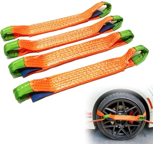 Sangles D'arrimage Transversales: Lot De 4 Sangles De Serrage 50 Mm X 40 Cm, Résistance 5000 Kg Sangle a Cliquet pour La Sécurité des Roues sur Remorque, Véhicule, Voiture (Orange)