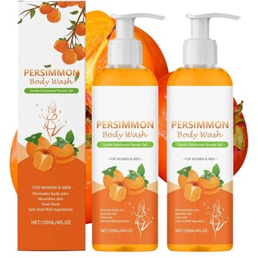 Gel Douche Déodorant au Kaki Persimmon Body Wash | Contrôle Fort des Odeurs, Rafraîchir le corps, Nettoyage en profondeur | Savon Liquide à l’Extrait de Kaki | Femmes et Hommes (2pc, 120ml)