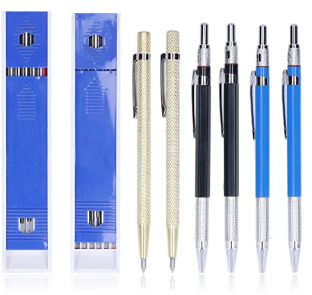 PxQuerantic Kit di matite da falegname, set di strumenti per la marcatura con punta in carburo di tungsteno adatto a vetro, metallo e ceramica, matite meccaniche ricaricabili con 24 mine e 2