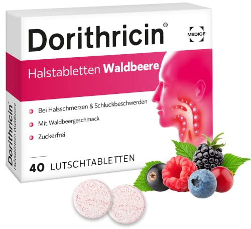 Dorithricin Halstabletten Waldbeere 40 Lutschtabletten bei Halsschmerzen & Schluckbeschwerden - bekämpft Bakterien & Viren - Waldbeergeschmack ab 2 J