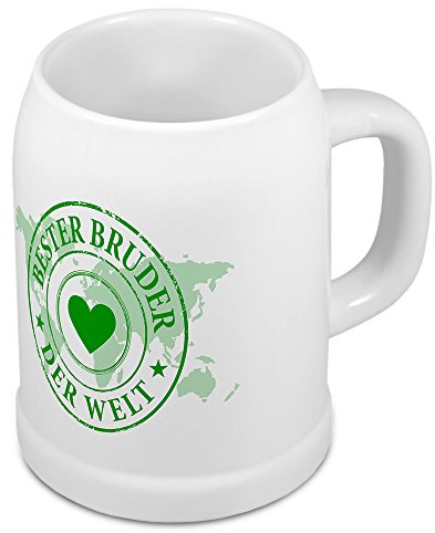 printplanet Bierkrug Bester Bruder der Welt - Motiv Weltkarte - Namenstasse, Becher, Maßkrug, Humpen