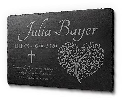 Schiefer Gedenktafel Grabplatte mit hochwertiger Gravur - Nur bei uns: Wetterfester Gravurschutz - Grabstein Urnengrab Grabschmuck selbst gestalten - 30x20 cm - für verstorbene Menschen und Tiere