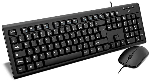 V7 CKU200FR Ensemble Clavier et Souris Filaire USB/PS2 Disposition Français (FR, Avec Fil, USB, PS2-Adaptateur, Media-Hot-Keys), Noir