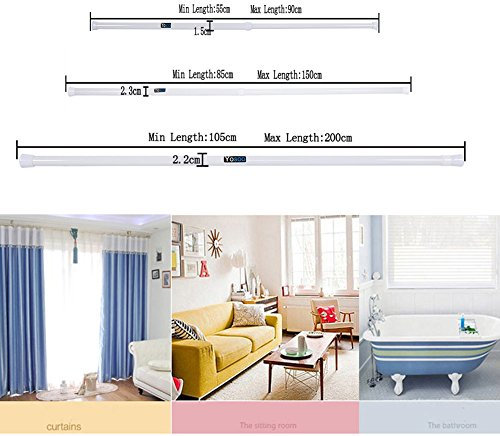 Yosoo Asta telescopica per tenda da doccia, asta per tenda da doccia, asta con morsetto, colore bianco (85-150 cm)