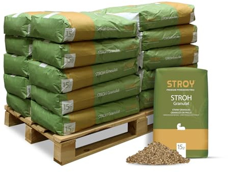 Strohgranulat Einstreu Granulat Stroh Tier Streu Pellet Für Großtier Kleintier Pferde Stall Box Paddock 15kg x 20 Sack 300kg / 1 Palette