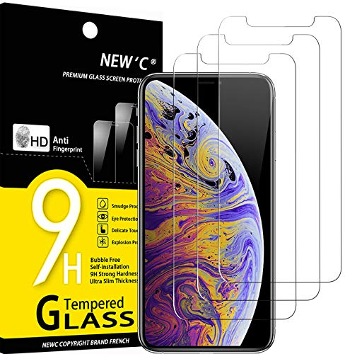 NEW'C 3 Pack Designed for iPhone 11 Pro Max and iPhone XS Max Screen Protector (6.5), Enhanced Tempered Glass Protection, Case Friendly Anti Scratch Bubble Free Ultra Resistant Transparent