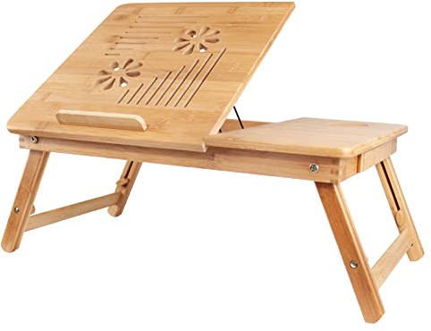 Todeco-Plateau de Lit Pliable, Table Portable pour Ordinateur, Bureau Ajustable avec Grande Ventilation, Matériau: Bambou, Dimensions de la Surface de la Table: 55,1 x 35,1 cm
