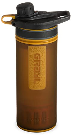 GRAYL GeoPress 710 ml Filtre à eau pour l'extérieur Eau potable I Élimine 99,99% de toutes les bactéries et virus I Parfait pour le camping, la survie et les voyages (Coyote Amber)
