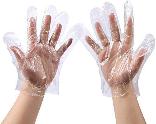 200pc guanti trasparenti usa e getta in plastica, usa e getta per lavorare, in polietilene, per cuocere, pulire, lavare, dipingere, colorare i capelli, trasparenti