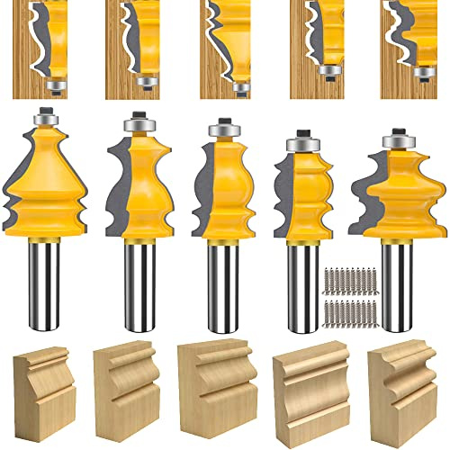 TAIWAIN 1/2 Inch Shank Router Bit Set Picture Frame Molding Woodworking Tool, Architectural Drawer Cabinet Door Milling Cutter Bits, Router Bits Sets Wood Miter Carbide CNC Cutter (DE2-G)