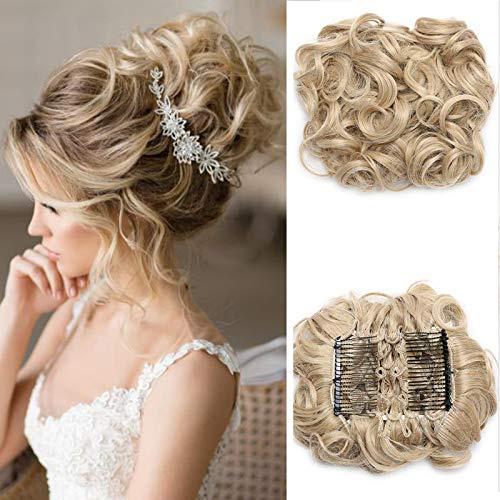 SEGO Haarteil Dutt Combs Hair Extensions Haarknoten Zopf Pferdeschwanz Haargummi Hochsteckfrisuren Gewellt Sandy Blonde bis Blond Bleichen 16P613
