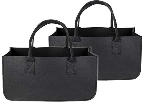 Schramm® 1 oder 2 Stück Filztasche Tasche aus Filz schwarz 50x25x25 cm Kaminholztasche Holzkorb Einkaufstasche Filzkorb Zeitungskorb Shopper Taschen Filztaschen, Größe:2 Stück
