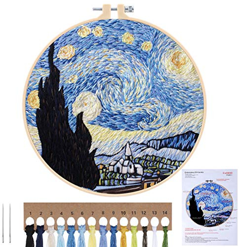 MWOOT Ricamo Starter Kit Punto Croce,Set di Telaio Ricamo Filo da Ricamo e Aghi Fai-da-Te per Principiante (Cielo Stellato)