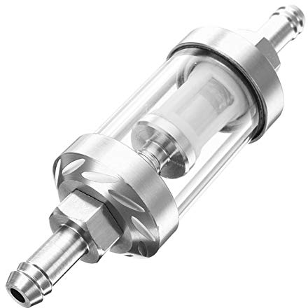 ihreesy Kraftstofffilter,Universal Kraftstofffilter Aluminiumlegierung CNC 8mm Transparente Glas Kraftstofffilter Benzinfilter Kraftstofffilter Benzin für ATV Dirt Bike Motorrad,Silber