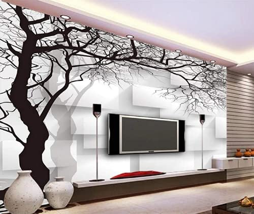 SILK ROAD EU Silk Photo Wallpaper 3D Effect Black Tree 600 × 280 cm Black and White Wallpaper Maximum Length up to 12 m, Can be Used in Living Room, Kitchen, Bedroom, Children's Room, Studio