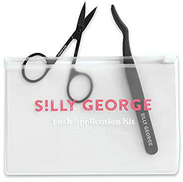 Silly George Lash Application Kit mit Trimmschere, Wimpernpinzette, wasserdichte Tragetasche, aus biologisch abbaubarem Bio-Tec PVC