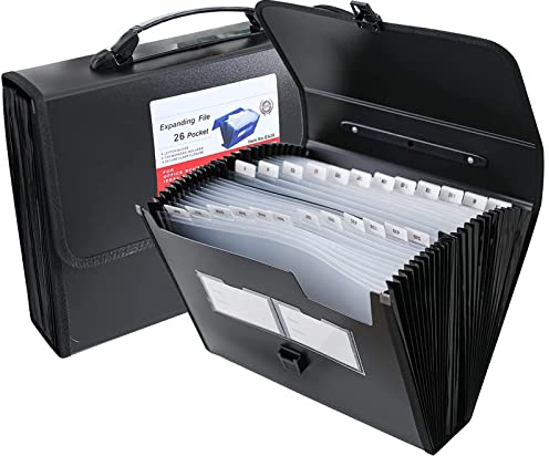 Trieur extensible avec étiquettes, dossier accordéon 26 poches organiseur de documents, dossier accordéon pour lettres, documents A4(noir)