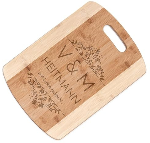 Maverton Bambus Holzbrett mit Gravur - Schneidebrett - Küchenbrett - Größe: 35x25 cm - groß und massiv - für Paare - zum Hochzeitstag - zur Hochzeit - zu Weihnachten - Initialen