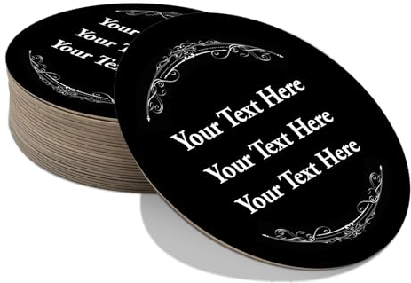 Personalised Beer Mats Pack of 24 - Absorbent Recyclable Round Cardboard Drink Mat Coasters - Accessories for Home Bars Pubs - CO-CARD-DI017-BLACK-R-24 - ADD YOUR TEXT