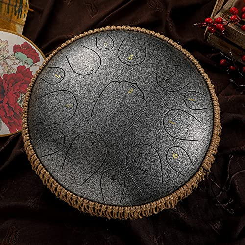 Steel Tongue Drum, 13 Zoll 15 Töne C-Dur Zungentrommel, mit Reisetasche Drum Mallets Finger Picks, Schlagzeug Instrument für Yoga/Meditation/Geistheilung (Color : Silver)