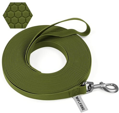 Wolfone Schleppleine 15m für Hunde，Dunkelgrün | Wasserdicht, Lange Rückruf, Anti-Rutsch-Griff, Heavy Duty robuste Ausbildung, Outdoor-Aktivitäten