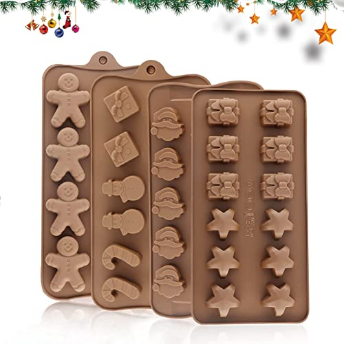 Silikonform Weihnachten, 4 Stück Weihnachten Silikonform, Silikonformen Gießformen Weihnachten Weihnachts Silikonformen Deko, Keksausstecher Kinder für Muffins Cupcakes Kuchen Pudding Eiswürfel Gelee