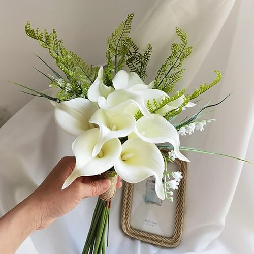 HXSCOO Elfenbein Calla-Lilien Kleiner Blumenstrauß Brautjungfer Hochzeit Blumen Künstliche Blumen Blumenstrauß