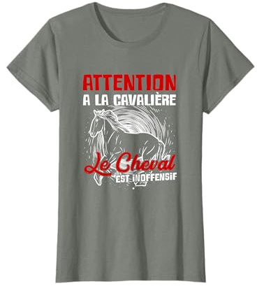 Attention La Cavaliere Animal Equitation Homme Femme Cadeau T-Shirt