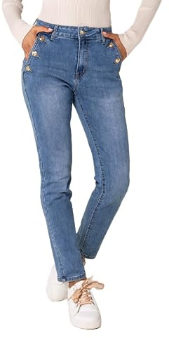 Nina Carter P216 Jean mom taille haute pour femmes en jean stretch avec look délavé, L