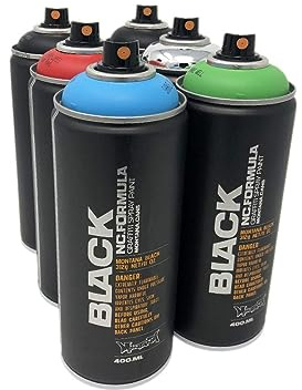 PROGAL COLORS Kit de 6 Colores Originales Montana Black – 6 x 400 ml Spray Mate – Pintura en Aerosol – Secado Rápido – Excelente Opacidad – Durabilidad de los Colores – Kit Graffiti