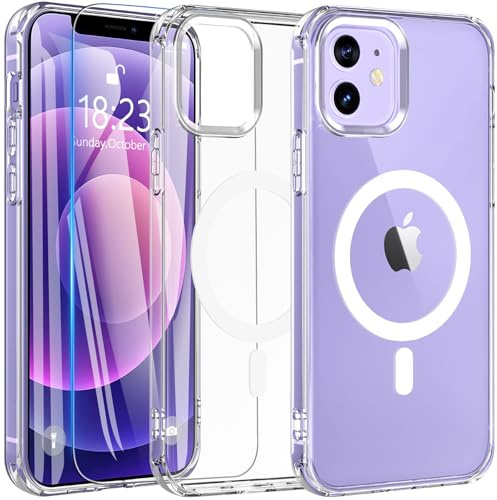 Kuaguozhe für iPhone 12/iPhone 12 Pro Hülle für MagSafe, Magnetische Handyhülle iPhone 12/12 Pro mit Panzer Schutz Glas, Anti-Vergilbung Stoßfest Schutzhülle Case für iPhone 12/12 Pro (Transparent)