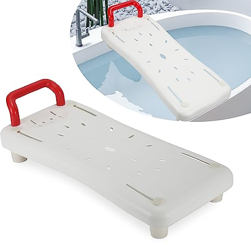 Randaco Sedile per vasca da bagno, 70 cm, con portasapone e manico, larghezza regolabile 41 – 62 cm, capacità 150 kg, per vasca da bagno