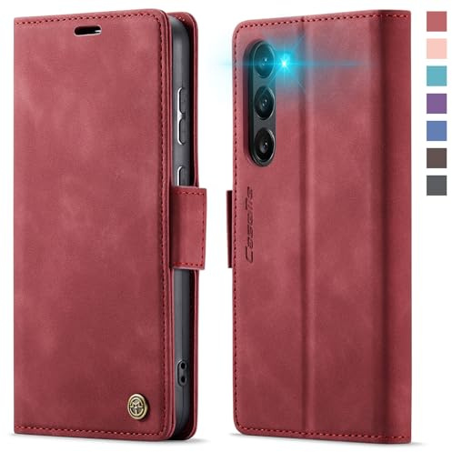 XYGLOW Handyhülle für Samsung Galaxy S23 5G Hülle Klappbar Premium PU Lederhülle Klapphülle【RFID Schutz】 Kartenfach Standfunktion Schutzhülle für Samsung S23 5G Flip Case Wallet Tasche Cover, Rot