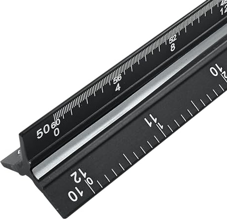 Piutouyar 30,5 cm Ingenieur-Lineal, schwarz, 3 farbcodierte Rillen | Maßstab 1:10 & 1:20 & 1:30 & 1:40 & 1:50 & 1:60, Aluminium lasergeätztes dreieckiges Zeichenwerkzeug, für Tiefbau