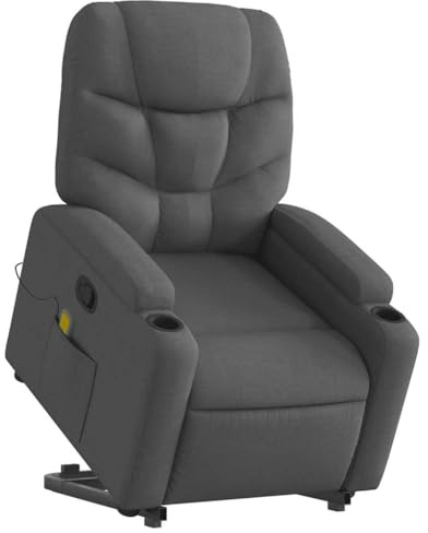 vidaXL Massagesessel, Sessel mit Aufstehhilfe, Relaxsessel mit Liegefunktion Vibrationsfunktion, Fernsehsessel Liegesessel Aufstehsessel, Dunkelgrau Stoff