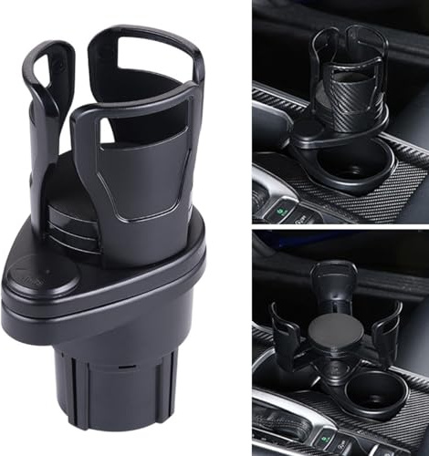 CGEAMDY Extension De Porte-Gobelet De Voiture, Porte-Gobelets Multifonctionnel 2 en 1, Support Double pour Gobelets à 360 Degrés, pour Grande Bouteille d'eau Et Tasse à Café(Noir Mat)