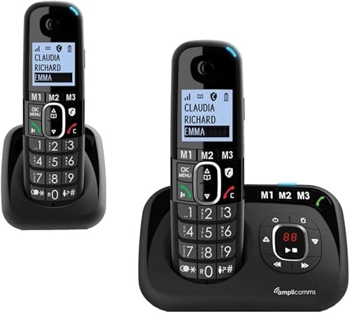 2 Telefoni Cordless Amplificato per Anziani Suoneria Alta 90dB Volume Forte 35dB Segreteria Telefonica Call Blocker + Tasto Blocco chiamate indesiderate Tasto Black List Vivavoce Tasti Grandi