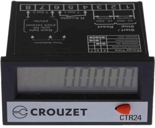 Crouzet CTR24 Zähler LCD 8-stellig, Stunden, 260 V, 0 → 99999,99 h, 0 → 9999999,9 s