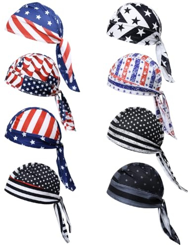 8Pcs Do Rag Skull Cap Sweat Wicking Doo Rag Helmet Liner Cooling Cap Motorcycle Cycling Head Wraps Bandana Beanie Hat