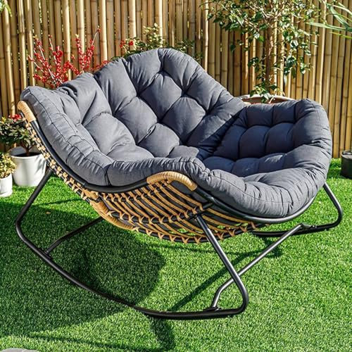 HARELA Rattan Schaukelstuhl mit gepolstertem Kissen, Schaukelstuhl Wohnzimmer Moderner Schlafzimmer, Relaxsessel füR Wohnzimmer, Schlafzimmer, Kinderzimmer(Dark Grey)