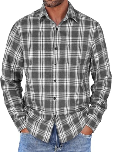COOFANDY Herren Kariertes Hemd Langarm Trachtenhemd Casual Workhemden Regular Fit Shirt mit Taschen für Männer