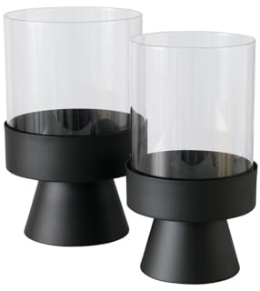 Boltze Windlicht Pallas (Leuchter aus pulverbeschichteten Eisen & Klarglas, Schwarz, Rund, 2-teilig) 2034704