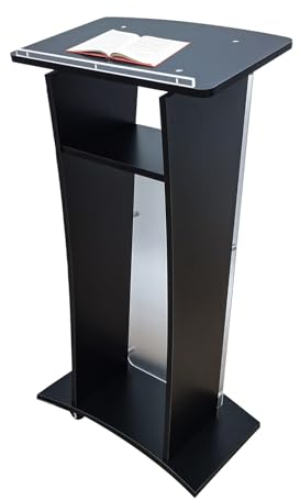 GMBAYUE Acryl Stehpult Rednerpult, Kirchenkanzel mit Ablagefläche, Podium mit Rädern und Geräumige Leseplattform für Konferenzen, Reden, Hochzeiten, Klassenzimmer(Negro)