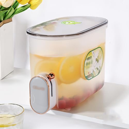 EISFBIMV Kaltgetränkespender mit Zapfanlage, 5L Kühlschrank Krug Getränke Kühler Getränkespender, für Tees Säfte Wasser Milch Obst Teekanne(Grey)