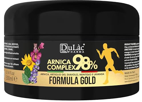 DuLàc, Arnica Complex 98 Gold - Verstärkte Formel 300 ml, Arnika Salbe in Gel mit Teufelskralle, Menthol und Lavendel, zur Massage von Muskeln und Gelenken, Dermatologisch Getestet, Made in Italy