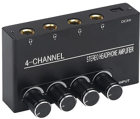 beiyaiey Headphone Amplifier Compact Stereo Earphone Amplifier Audio Amplifier 4 Channels for 6.35MM Jack with Volume Control Easy Install Easy to Use