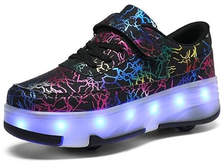 Rollschuhe,4 Rollen Skateboardschuhe,verstellbare multifunktionale Sportschuhe,USB-Lademodus, für Jungen und Mädchen, Schwarz 36 EU.