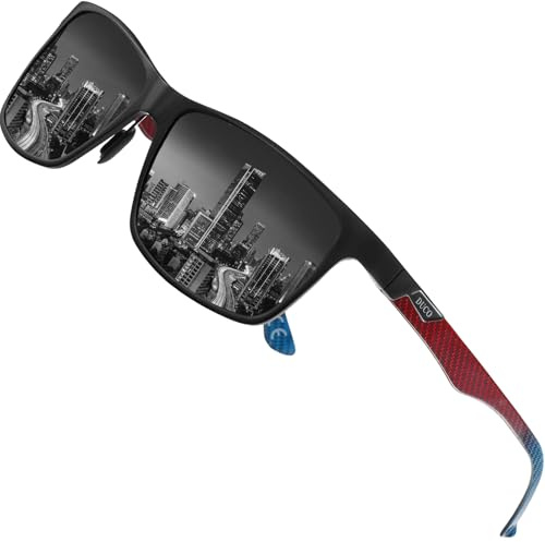 DUCO Rechteckig Herren Polarisiert Sonnenbrille mit Kohlefaser Brillenbeine | UV400 Glasses, Klassische Metallrahmen, Verstellbar Nasenpads, Nicht Drücken, Geschenk für Valentinstag Thanksgiving DC8206