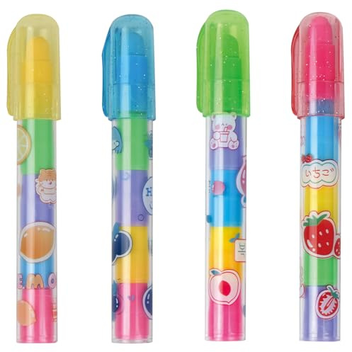 4 stycken pennformade suddgummi suddgummi 5 färger infällbar stil mekanisk penna frukt stil radergummi för födelsedagspresent kontorspapper