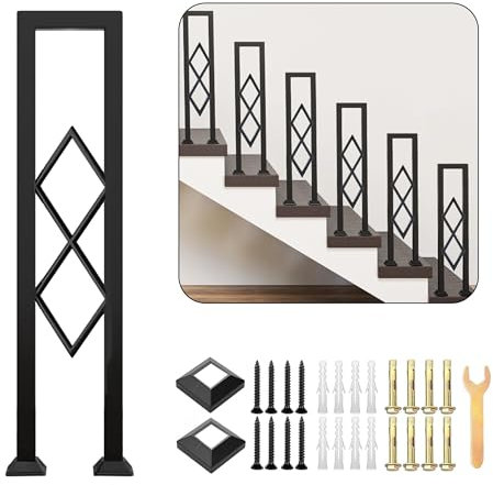 Rampe d'escalier Moderne Intérieur, Main Courante Antidérapante en Forme de U, Balustrade Décorative en Diamant avec Kits d'installation Rambarde Sécurité pour Couloir Porche Jardin (Noir, 95cm)